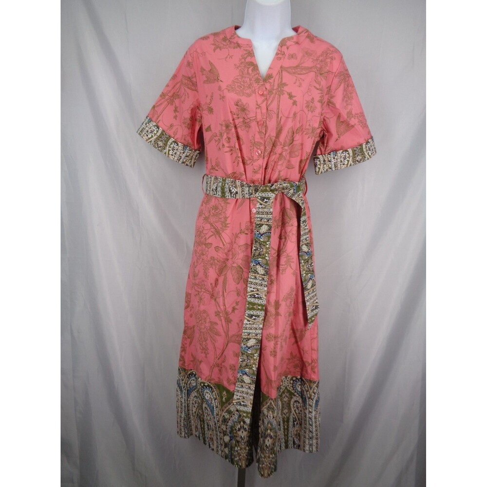 Beautiful by Lawrence Zarian Printed Belted Midi Shirt Dress Size Small New